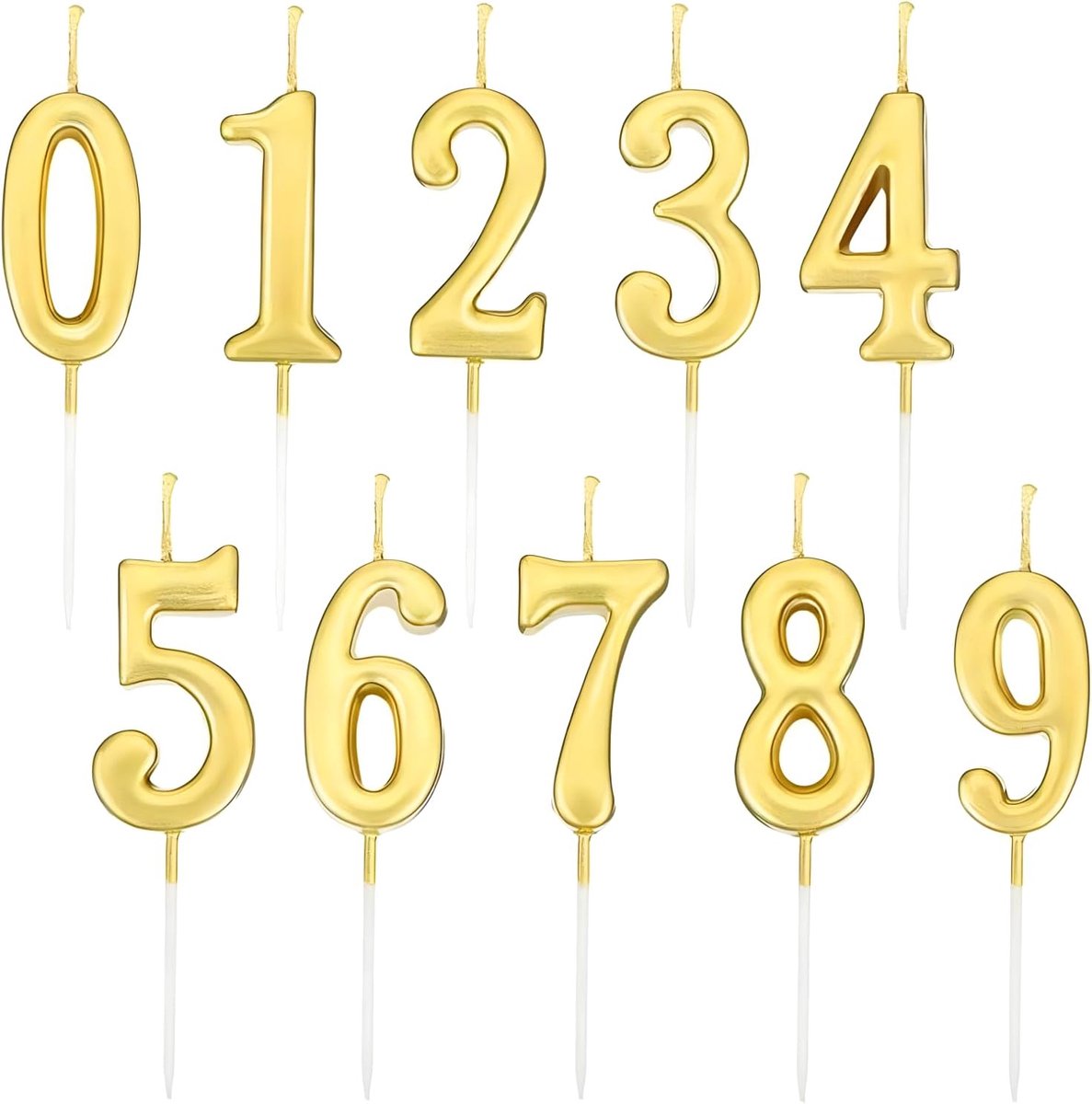 Verjaardagskaarsen Cijfers - Taartkaarsen Nummer - Verjaardag Vieren - Set van 10 Stuks - 9.5 cm - Goud