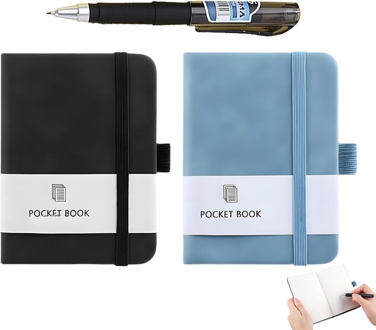 Mini Notebook, 2 Pieces, Small A7, Pen Holder with Elastic Band, Pocket Notebook for Men and Women, 200 Pages - ShopVlot