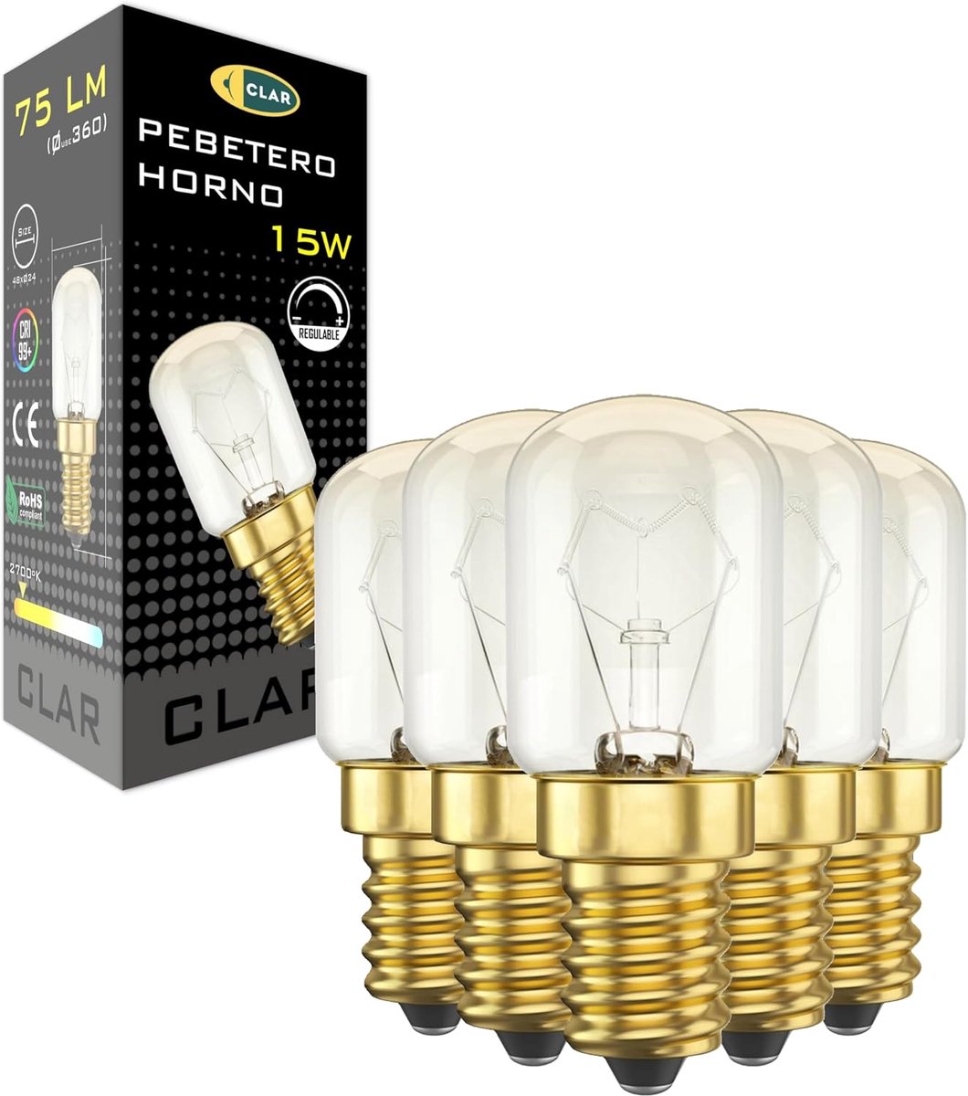 CLAR - Oven Bulb, 15W 300° Oven Bulb, E14 15W Cauldron (Pack 5) - ShopVlot