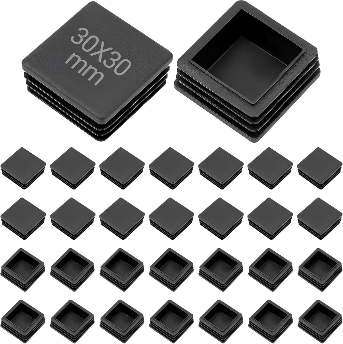 30pcs Square End Caps, Louver Stops, 30 x 30mm, Black Plastic Tube Stops for Aluminum Profile, Stainless Steel Tube - ShopVlot