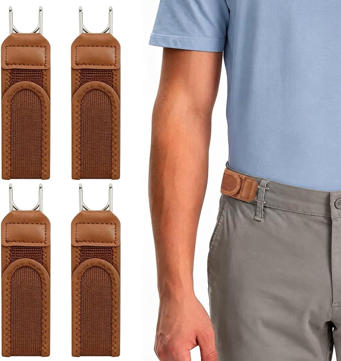 4 stuks elastische riem zonder gesp voor mannen en vrouwen, elastische tactische riem mannen zonder gaten, unisex - ShopVlot