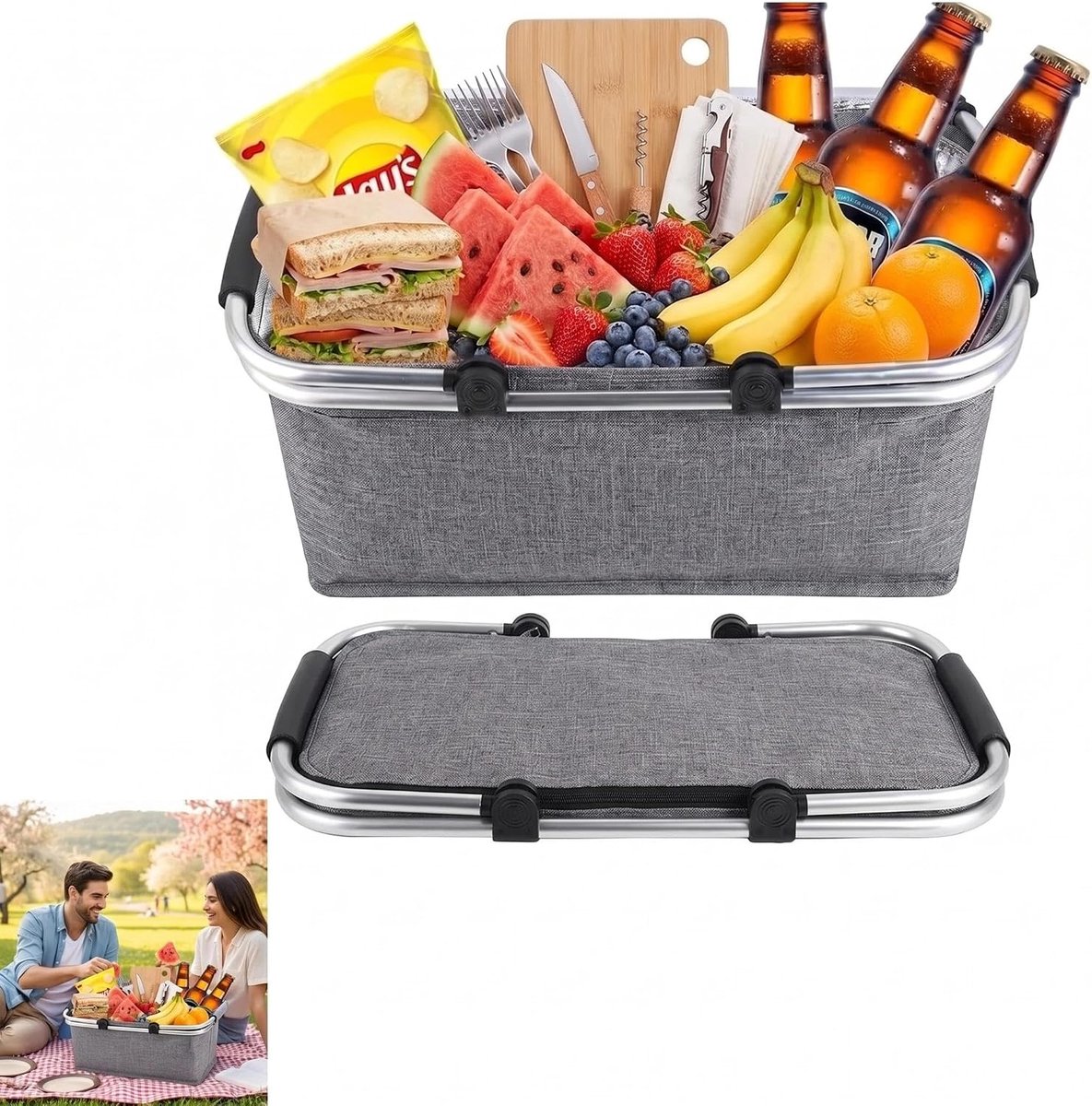 Boodschappenmand, opvouwbaar, 18 l, thermo als picknickmand, boodschappenmand met koelfunctie, draagmand, voor - ShopVlot