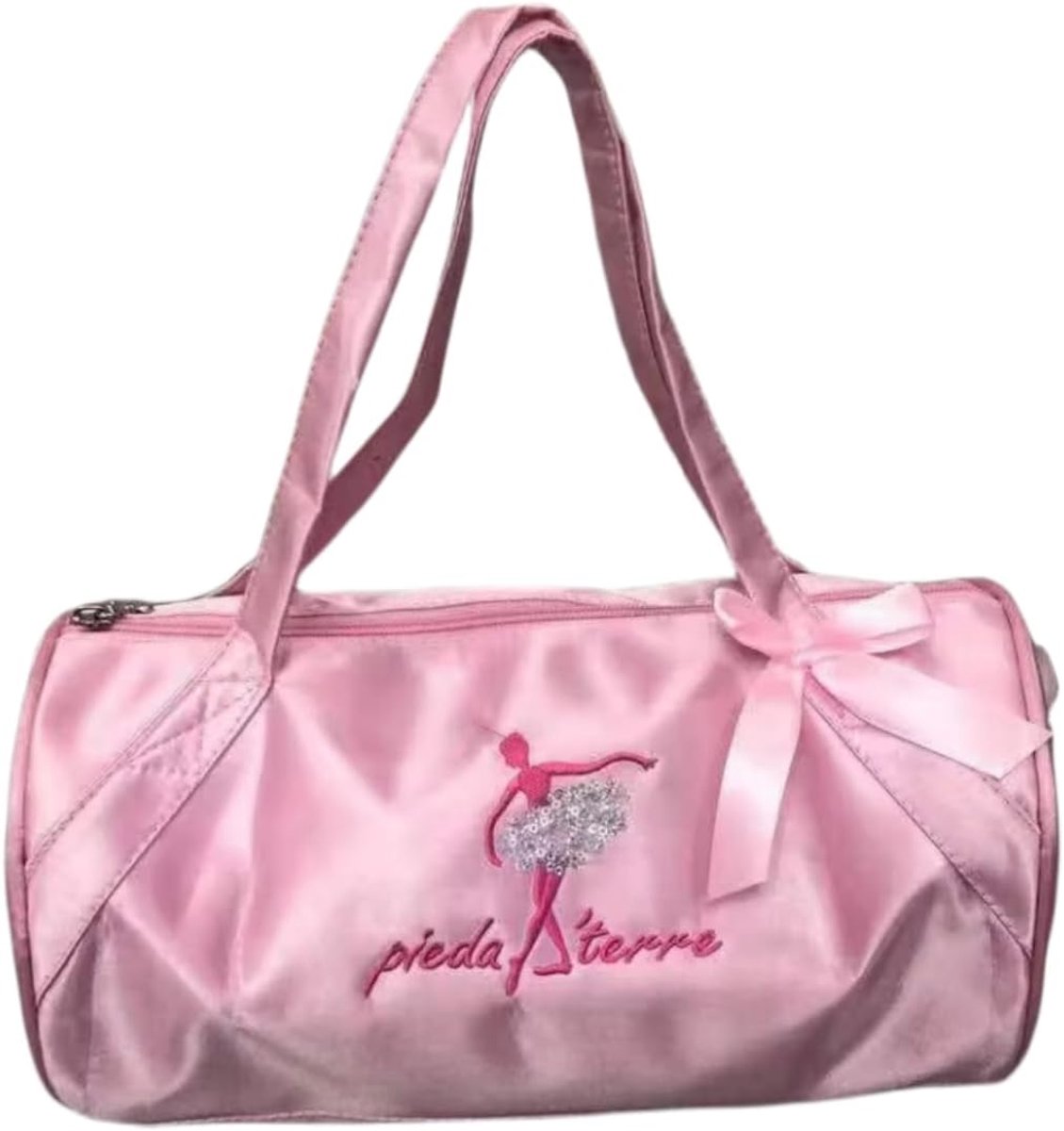 Pied a Terre ballet danstas, roze satijn met strik en glitter-ballerinamotief, duffeltas voor dans en training - ShopVlot