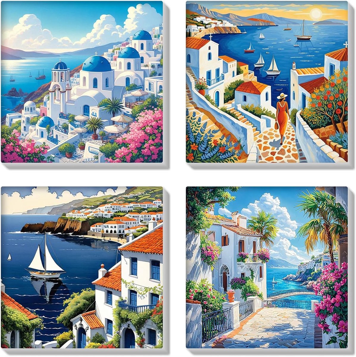 HEIBAGO Ingelijst Schilderen op Nummers voor Volwassenen, 4 Pack Seaside Schilderen op Nummers Kits voor Beginners - ShopVlot