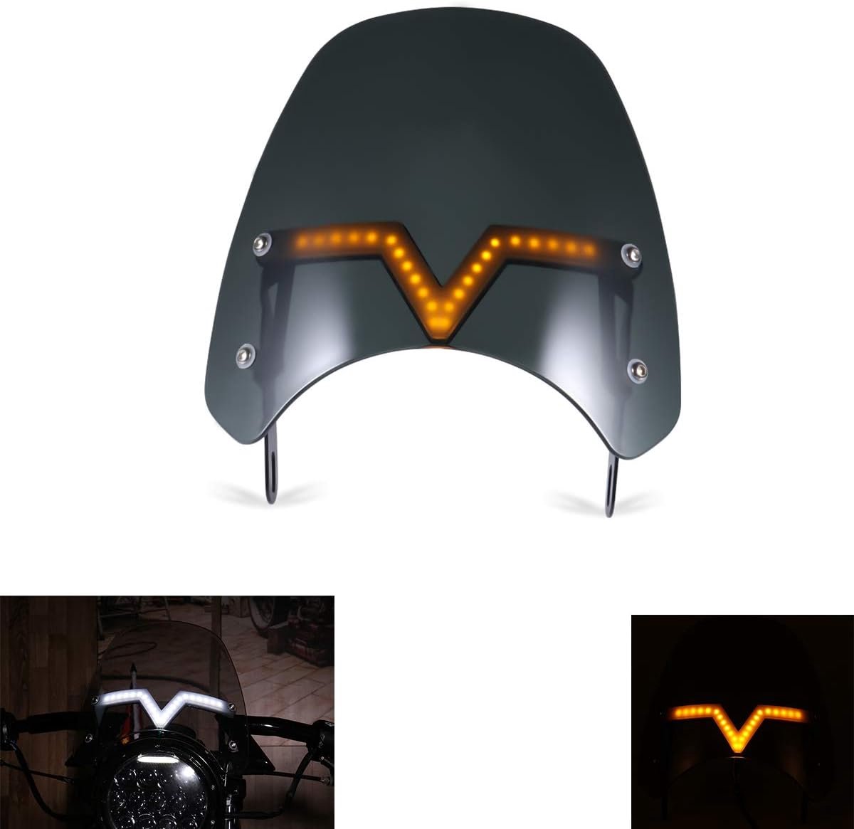Universele motorfiets voorruit met licht geschikt voor 5 inch - 7 inch koplamp motorfiets (zwart) - ShopVlot