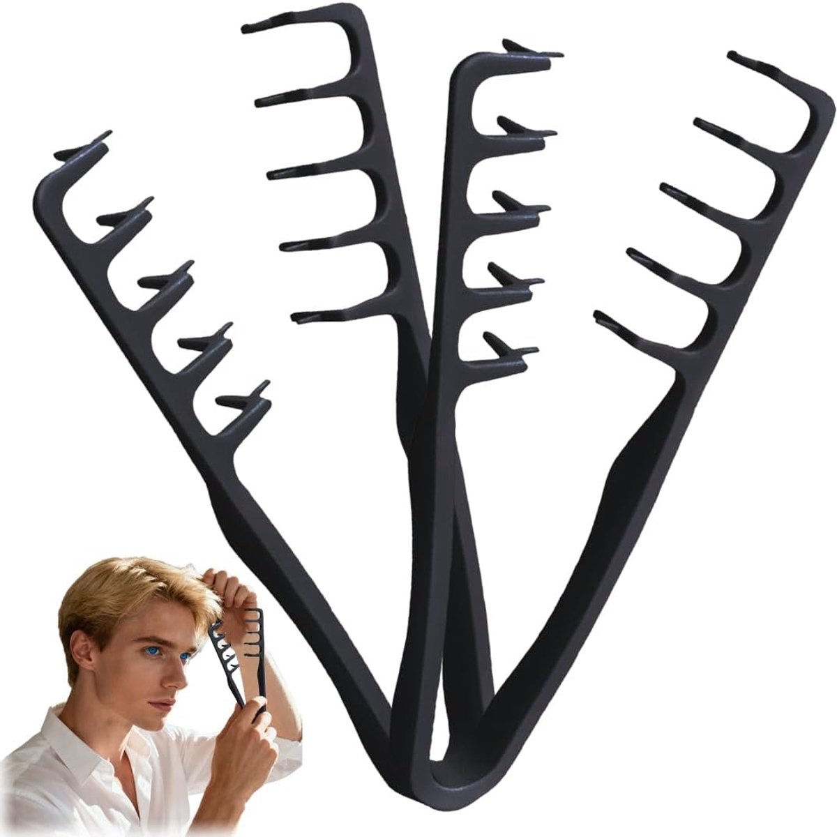 2-piece Set Texture Comb Black – Styling Comb for Volume at the Root, Practical Duo - ShopVlot