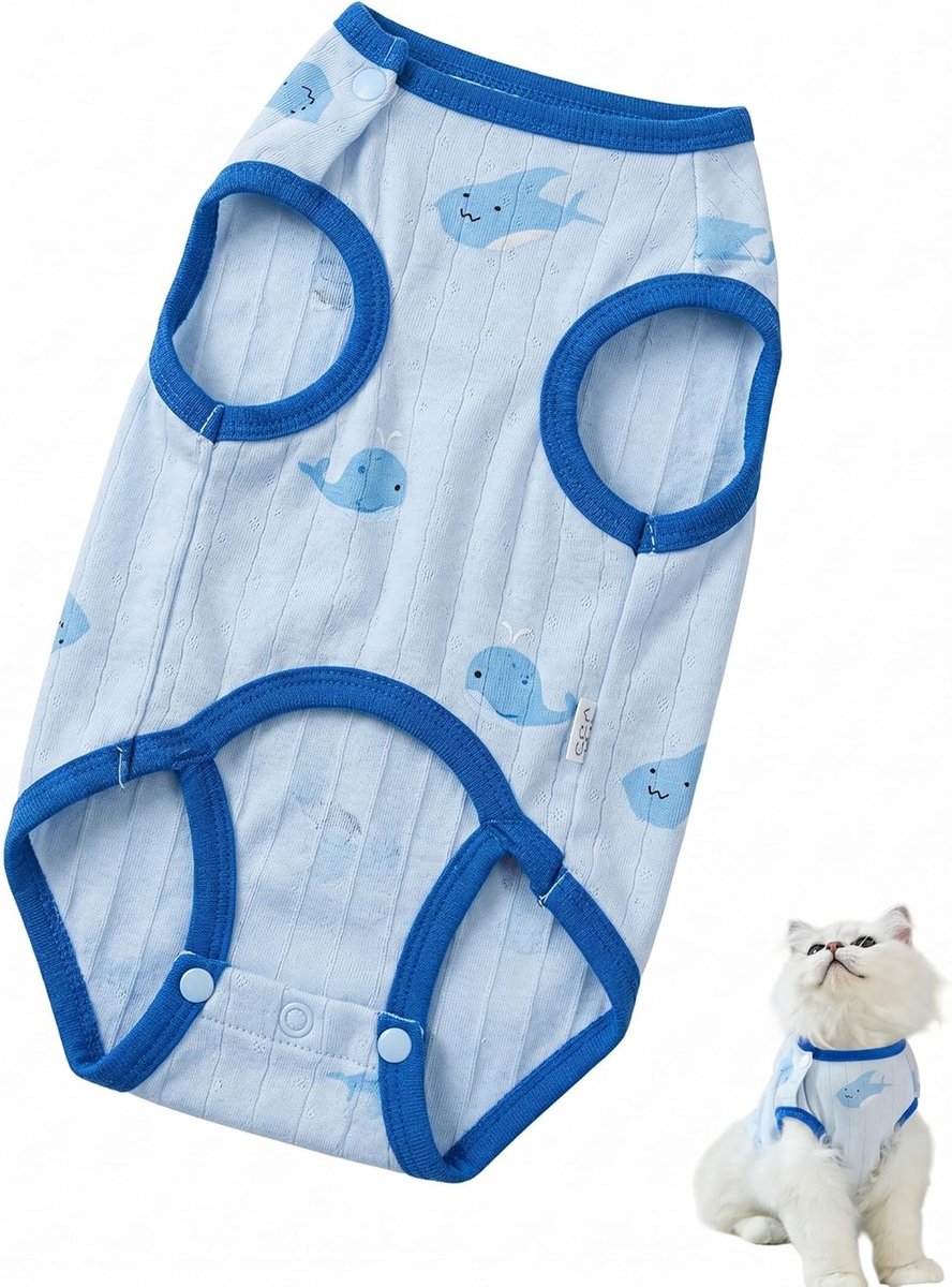 Kattenbody na operatie en kastratie, 1 stuk, blauw, lekbescherming, wondbescherming voor kat, ademend en comfortabel - ShopVlot