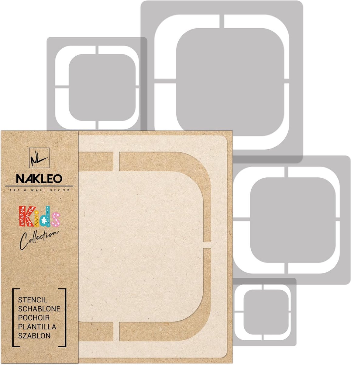 NAKLEO Painting Stencils Set for Kids, 5pcs Templates 9x9 to 34x34cm Square Retro Geometric, Plastic and Reusable - ShopVlot