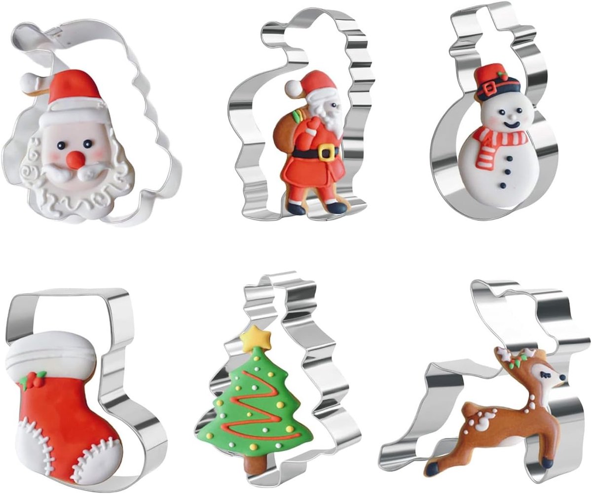 Christmas Cookie Cutters Set, 6 Pieces, Stainless Steel Santa Claus, Reindeer, Snowman, Christmas Tree, Christmas - ShopVlot