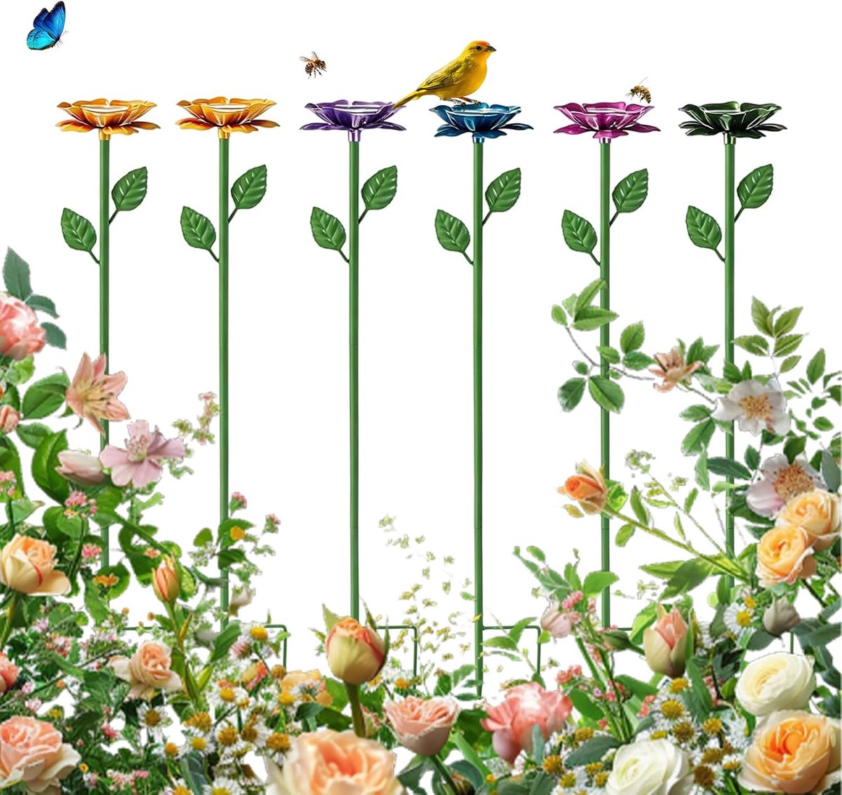 Bijendrinker set - 6 stuks meerlaagse bloemenvorm - kleurrijke insectendrinkbak - ideaal voor tuin en decoratie - ShopVlot