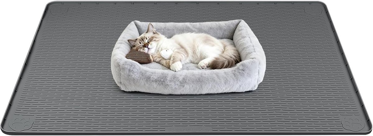 Kattenbedmat met hoge rand - Donkergrijs, 101,6 x 101,6 cm - Wasbaar en waterdicht - Beschermt vloer tegen krassen - ShopVlot