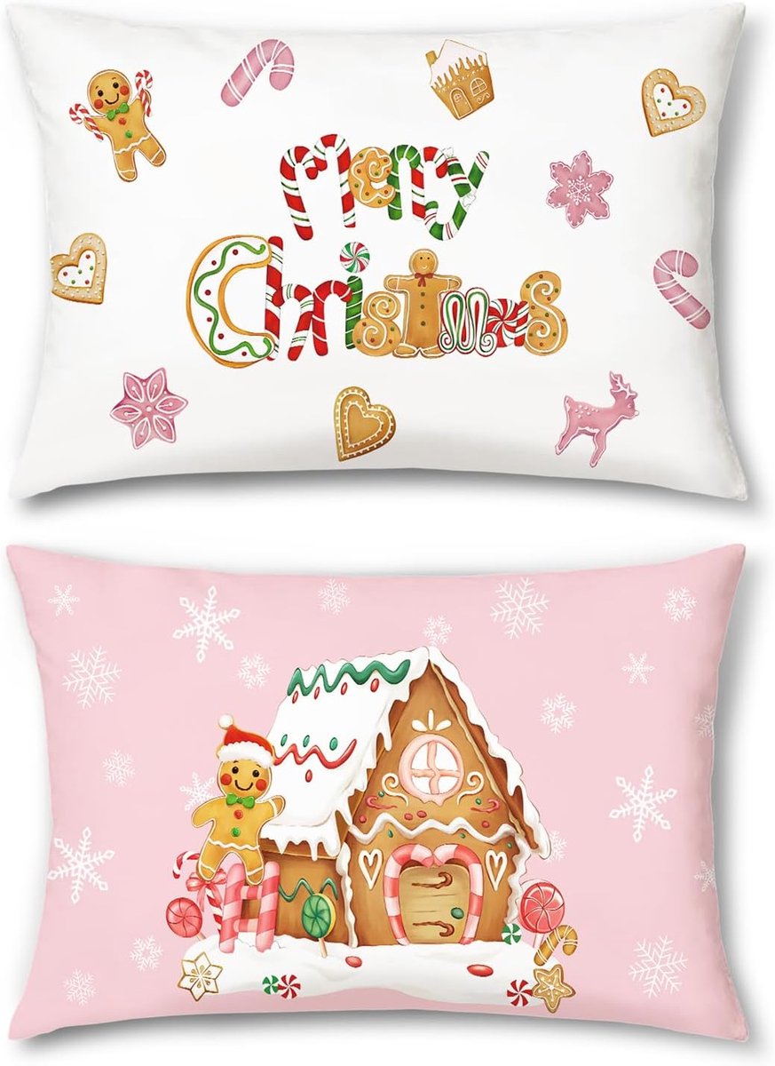 Sierkussenhoezen 30x50cm - Katoen - Roze Peperkoek Ontwerp - Speelse Kerstdecoratie - ShopVlot