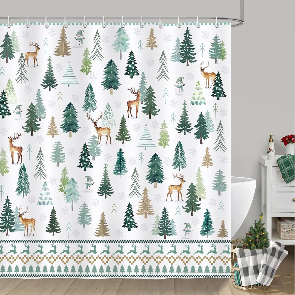 Douchegordijn Kerstboom 180x180cm - Milieu- en schimmelbestendig polyester - Winterse sfeer - ShopVlot