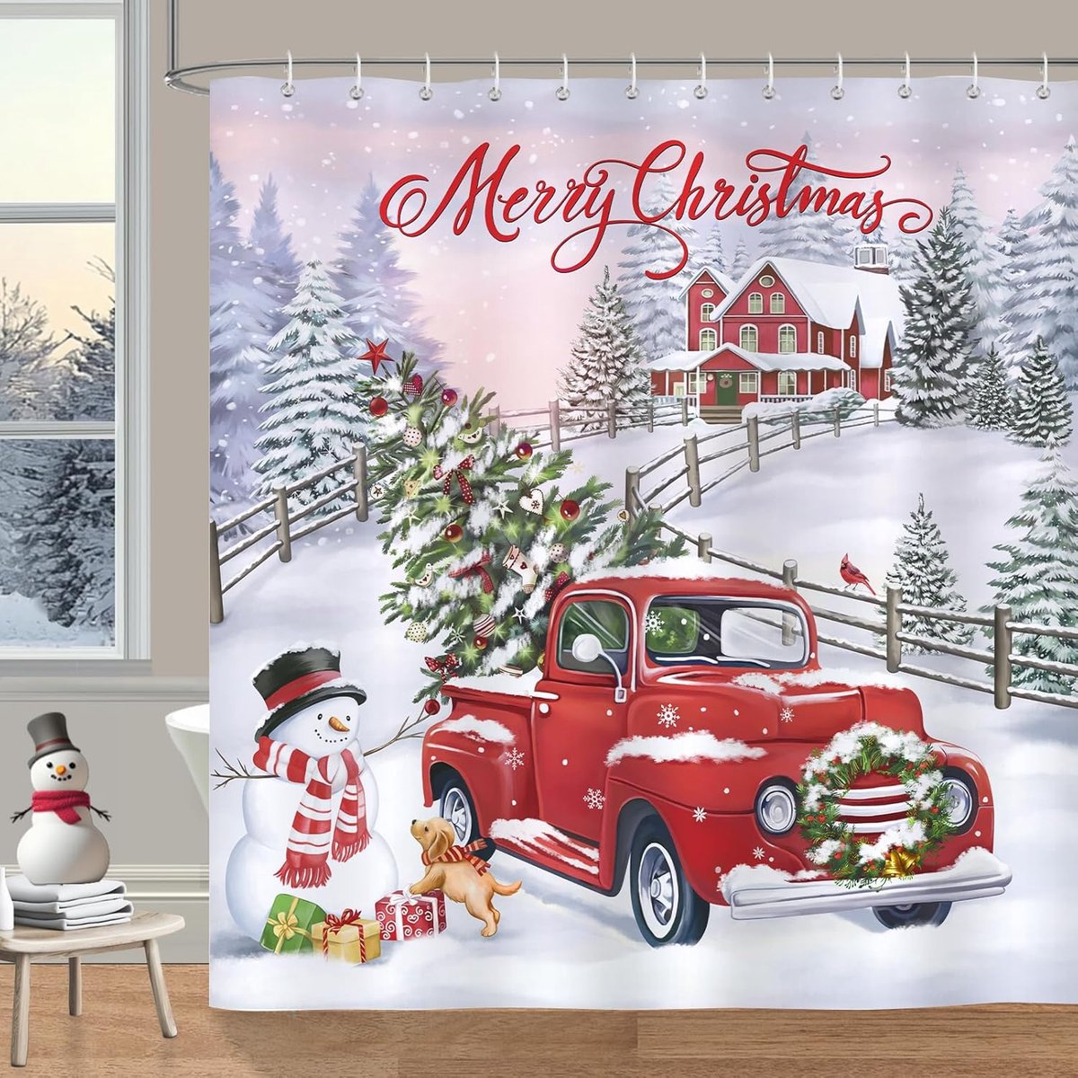Douchegordijn Kerst - 180x180cm - Polyester - Waterdicht en schimmelbestendig - Creëer een feestelijke sfeer - ShopVlot