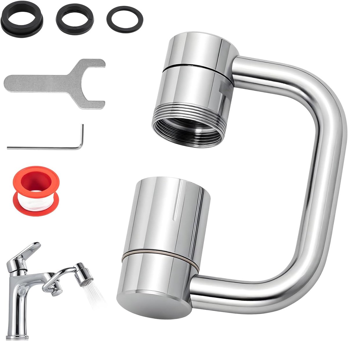 Multifunctionele verlengkraan - 1440° draaibaar - met installatieaccessoires - ideaal voor badkamer en keuken - ShopVlot