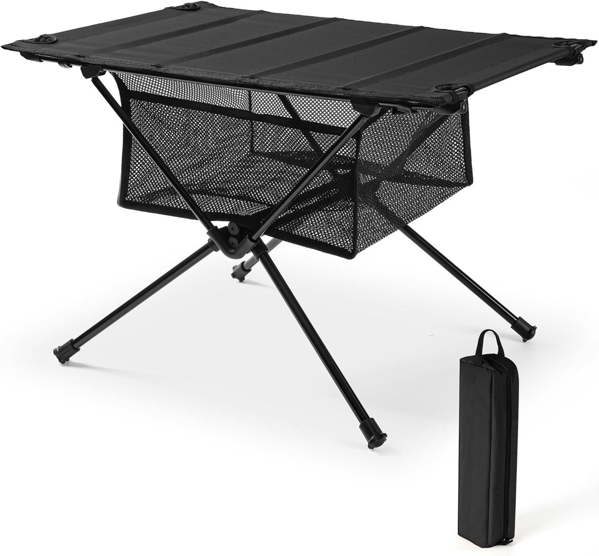 Opvouwbare Campingtafel - Zwart - 60 x 40 x 39,5 cm - Aluminium met Netplank - Voor Outdoor en Kamperen