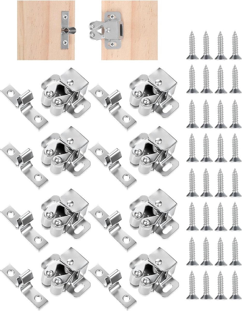 Meubelschnäpper kastendeur - 8 stuks dubbele rollenschnäpper - duurzame kastsluiting - eenvoudig te installeren - ShopVlot