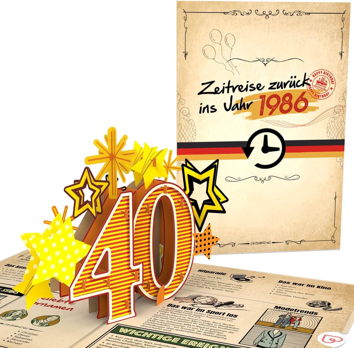 papercrush Pop-Up Card "Back to Year 1986" - Funny 3D Birthday Card for 40th Birthday for Woman & Man - ShopVlot