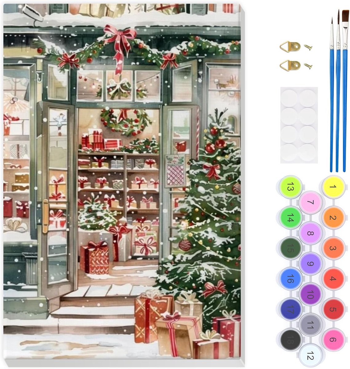 EOBROMD Kerstwinkel schilderen op nummer voor volwassenen, schilderen op nummer, met lijst, kerstcadeau - ShopVlot