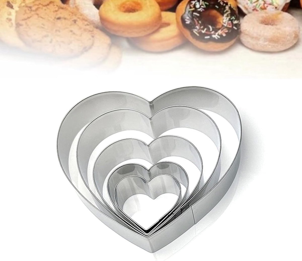 Set of 5 Steel Cookie Cutters Cookie Cutters in 5 Different Sizes, 11.5 cm, 9.5 cm, 7.5 cm, 5.5 cm, 4 cm, Heart Shape - ShopVlot