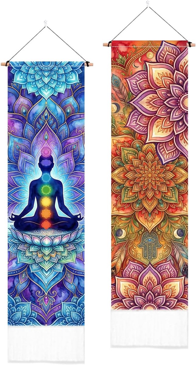 PLIGREAT 2 stuks mandala wandtapijt, yoga meditatie kunst lang smal tapijt esthetische muur opknoping voor slaapkamer - ShopVlot