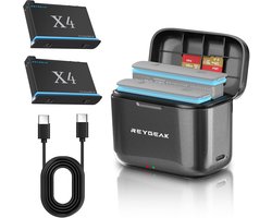 REYGEAK Accu en oplader voor Insta360 X4, 2 stuks draagbare batterijen met 2 aansluitingen, acculading, 2500 mAh - ShopVlot