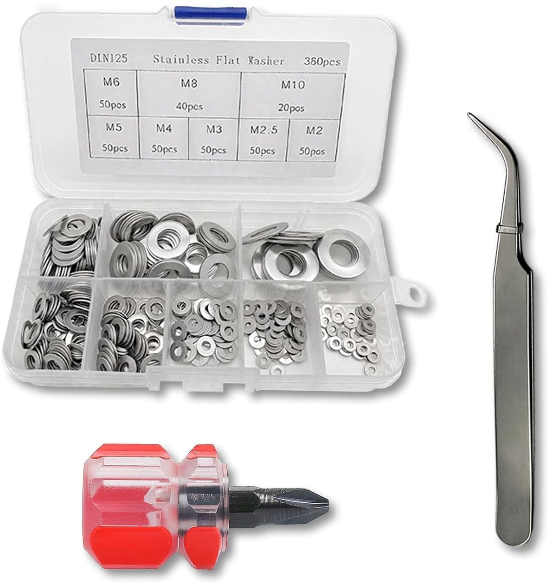 360 Metal Washers, Washers for Door Hinges M2, M2.5, M3, M4, M5, M6, M8, M10, Penny Washer with Storage Box - ShopVlot