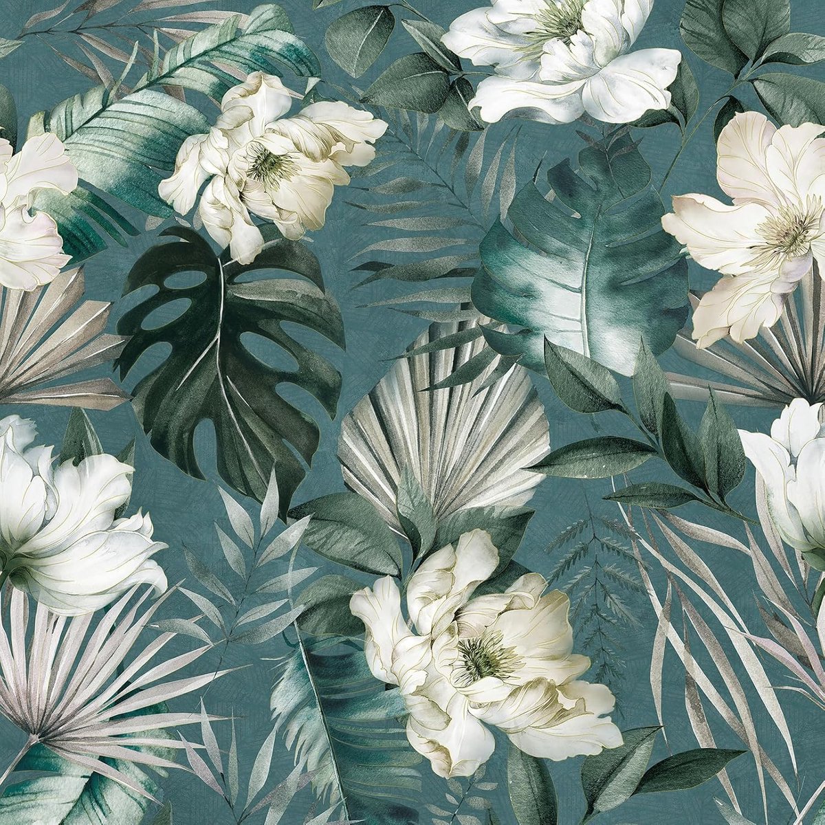 Wallpaper Flowers Leaves Vintage Adhesive Film Green/White for Furniture Wallpaper Wall Sticker Jungle Tropical Green - ShopVlot