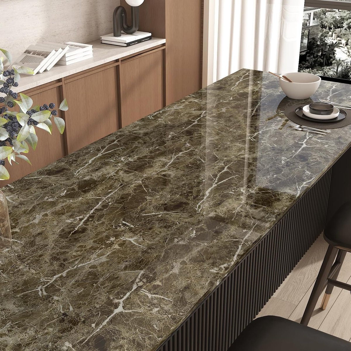 Self-Adhesive Wallpaper Brown Kitchen Wallpaper Film Worktop Kitchen Self-Adhesive Wall Wallpaper Vintage Marble Film - ShopVlot
