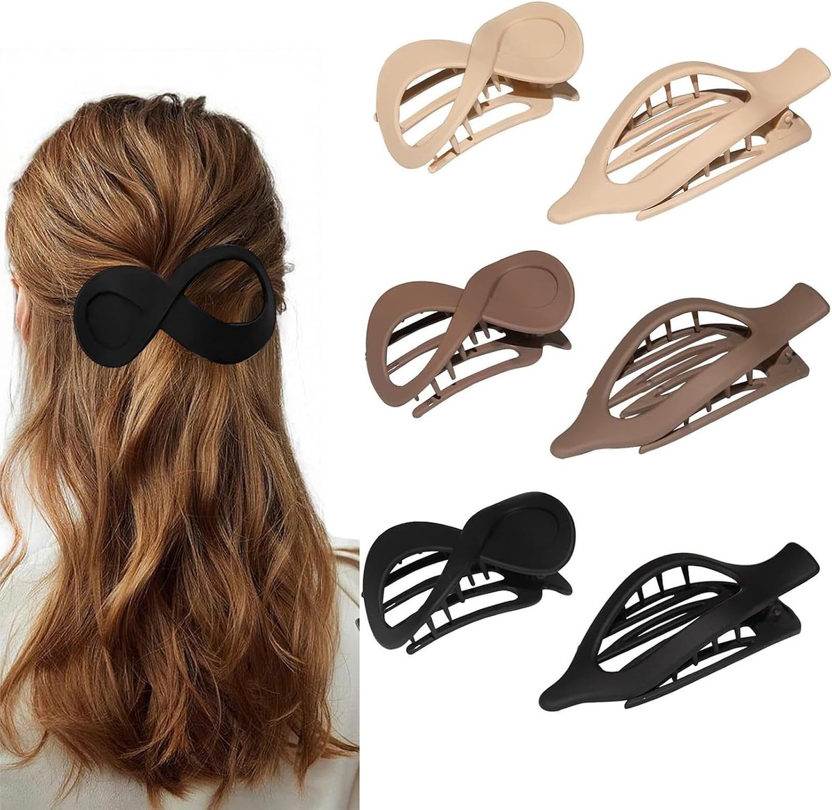 6 Pieces Women's Elegant French Hair Clips Matte Hair Clips for Girls and Women (Black Shiny, Light Brown, Matte) - ShopVlot