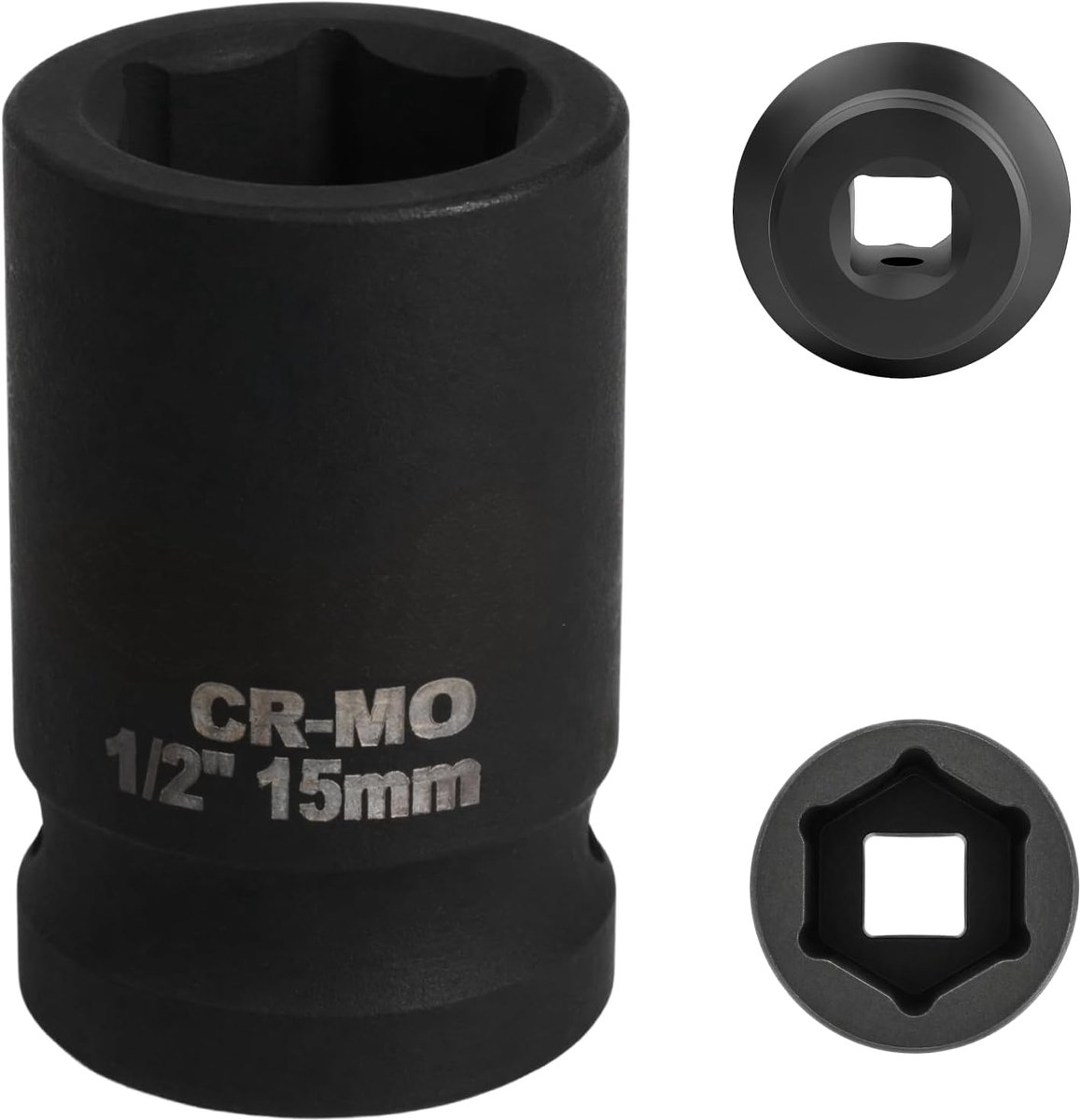 Socket 15 mm 1/2 inch zeskant, slagfitting 1/2 inch 15 mm CR-MO chroom-molybdenum staal (zwart) - ShopVlot