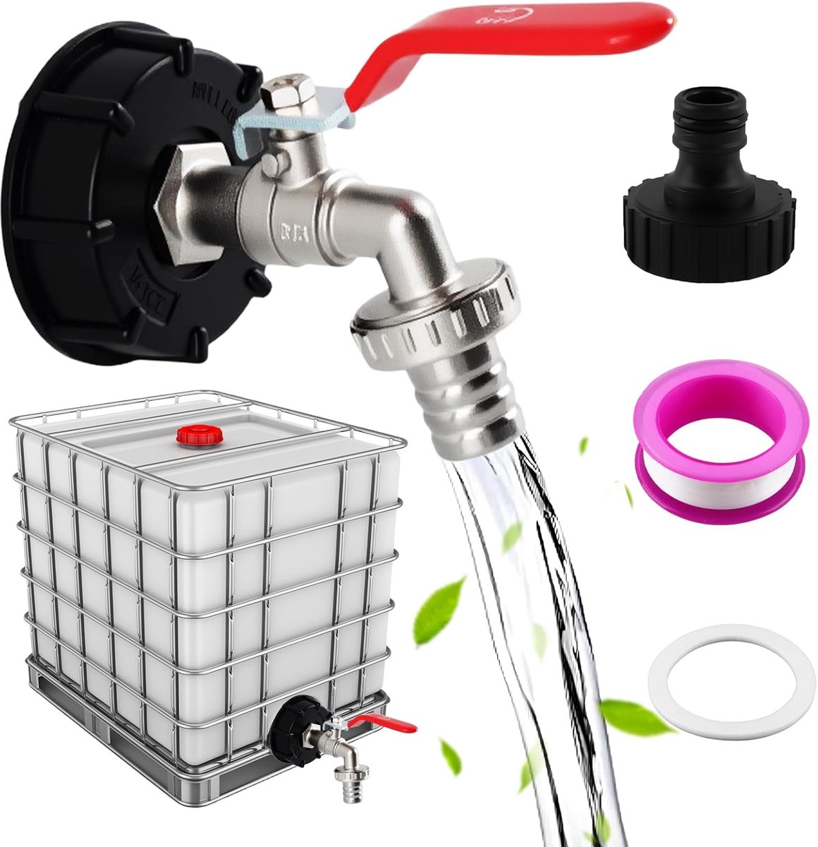 CIYIN IBC-tankaccessoires, 1000 l watertankaccessoires, IBC-uitloopkraan 3/4 inch, adapter voor watertank, kraan, voor - ShopVlot
