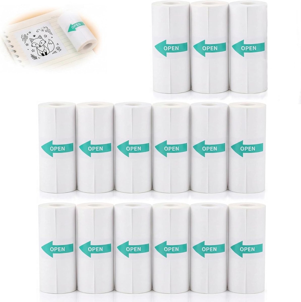 15 rollen mini-printerrollen 57 x 25 mm thermisch papier zelfklevend wit - ShopVlot