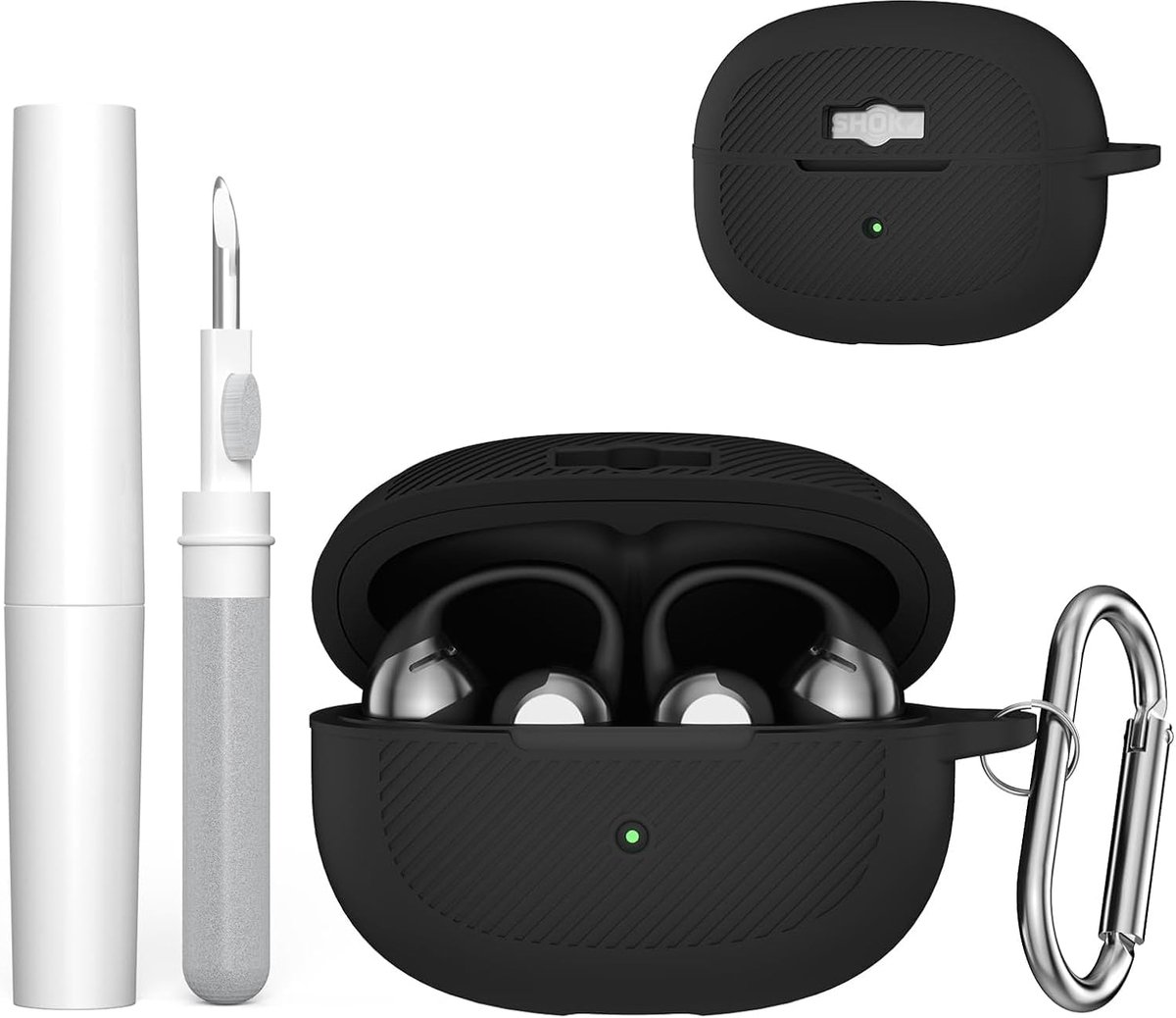 Beschermhoes voor Shokz OpenDots One – siliconen etui met reinigingsborstel voor open Bluetooth-hoofdtelefoon zwart - ShopVlot