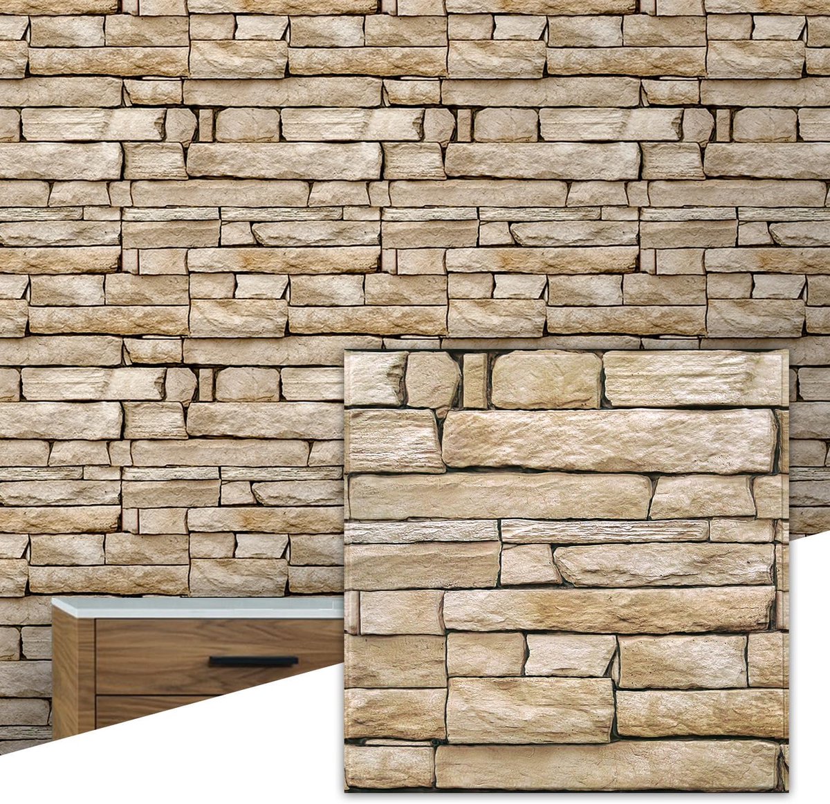 COMSTICKC 3D Wall Panels Self Adhesive Stone, 10 Pieces 30x30cm, Brown Stone Wall Panel, 3D PVC Self Adhesive Wall - ShopVlot