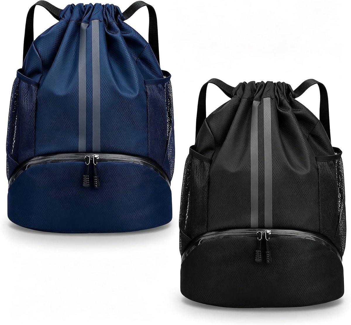 Basketbal Sporttas 2st Zwart Donkerblauw met Schoenenvak，Zwart & blauw - ShopVlot
