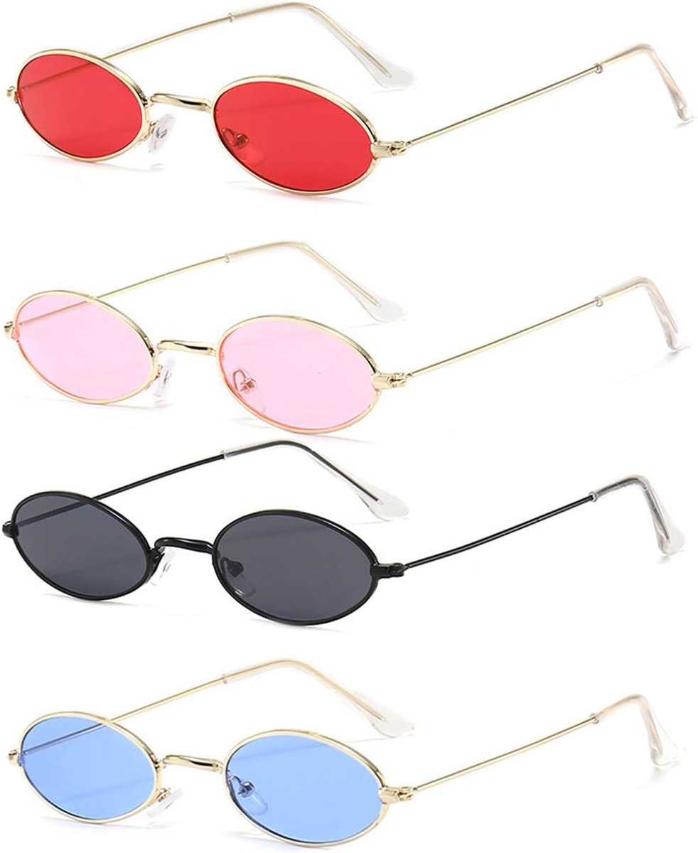 4 Pairs Oval Glasses Party Glasses Set,Oval Party Glasses, Color Round Sunglasses Metal Frame, 70s Oval Sunglasses,For - ShopVlot