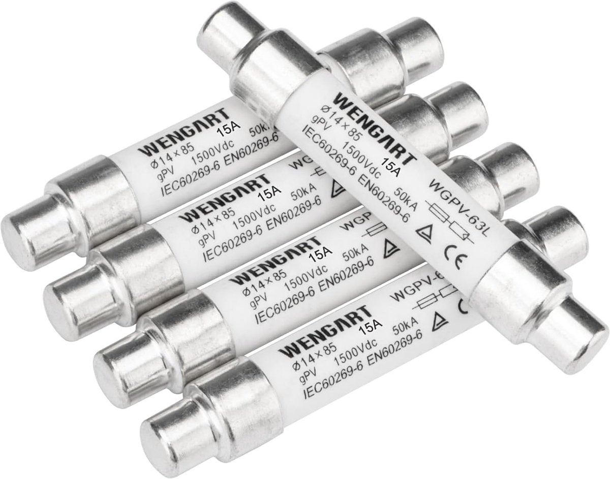 Wengart PV Fuse WGPV-63L, 5 pieces, 50 KA, DC1500 V, 14 x 85 mm, for use in photovoltaics, solar installations and - ShopVlot