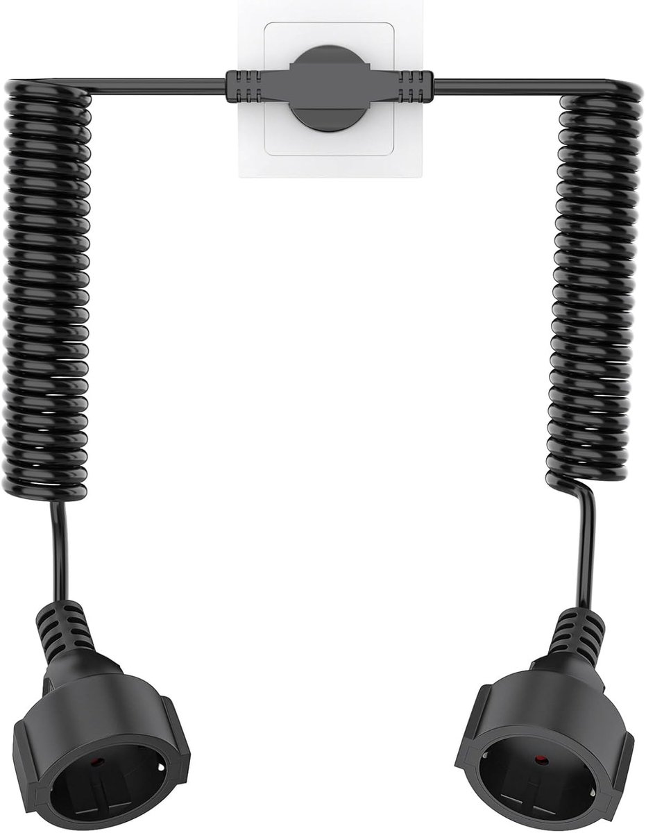 2 m extension cable with 2 Schuko sockets, spiral cable up to 2 m Max, double extension cable, spiral cable with - ShopVlot