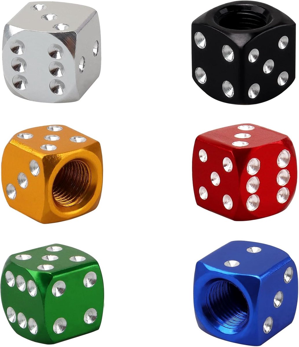 Pack of 6 Valve Caps for Cube Tyres, 6 Colours, Tyre Valve Caps, Aluminium Cube, Valve Caps, Dustproof Valve Cover - ShopVlot