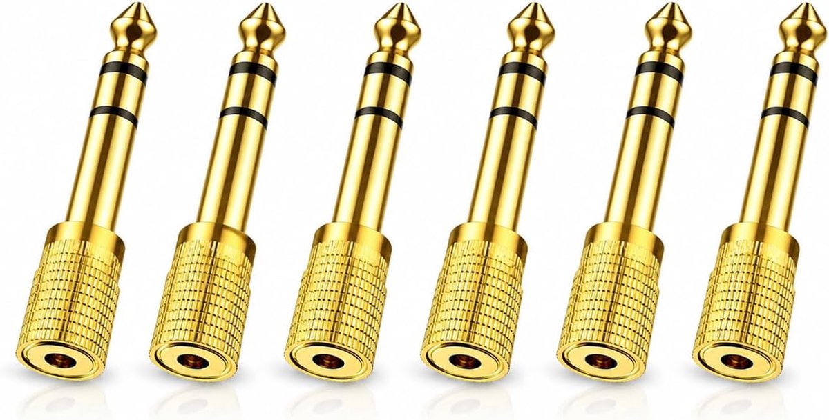Jack adapter 3,5 mm naar 6,35 mm - set van 6 - metalen contacten - ideaal voor muzikanten en DJs - ShopVlot