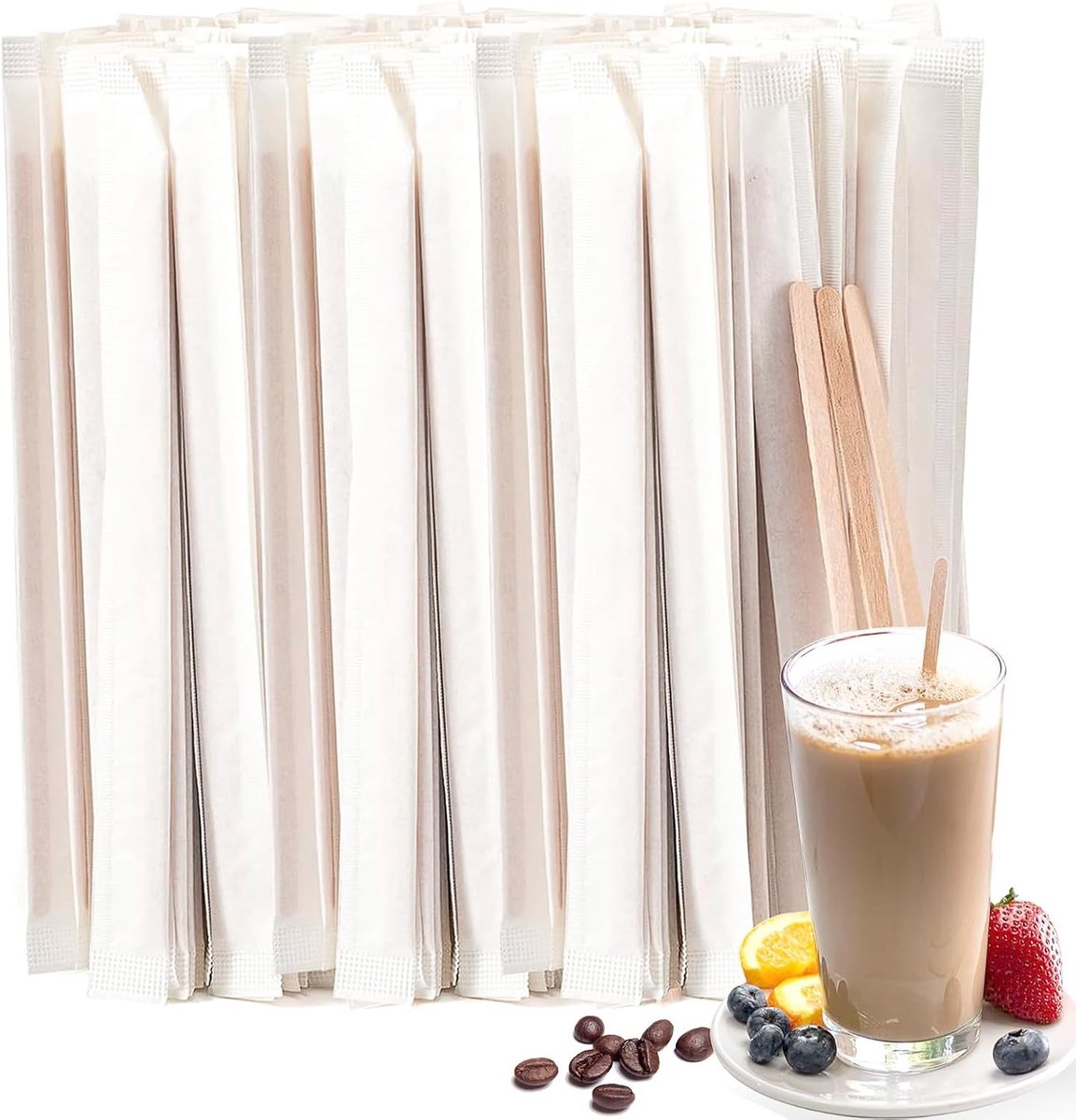 Houten Roerstaafjes voor Koffie, Thee en Melk - 100 Stuks, Apart Verpakt, 14 cm Lang, Ideaal voor IJsjes en Ambachten