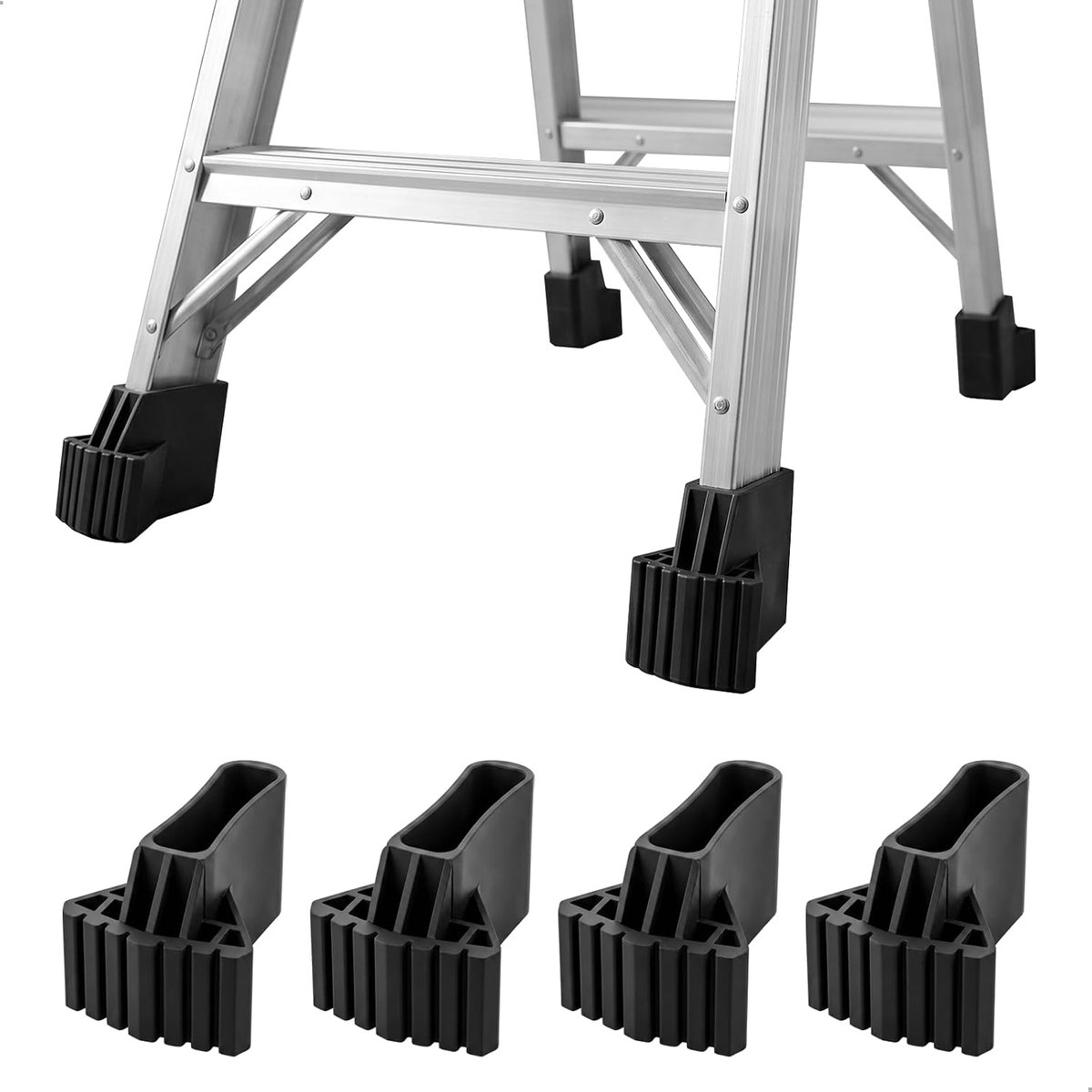 Laddervoetjes antislip 4 stuks - zwarte rubberen beschermkappen - vervangend voor telescopische ladders - ShopVlot