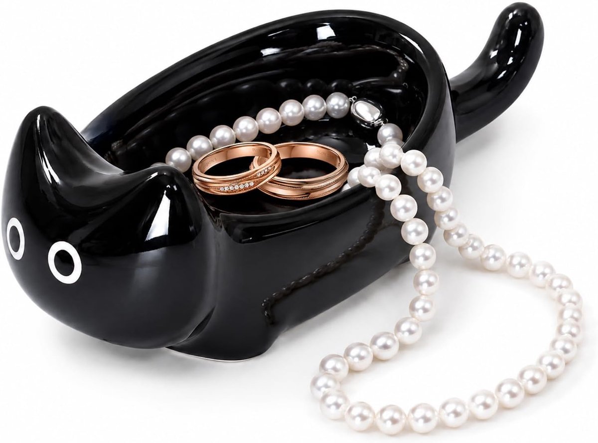 Ringhouder kattenvorm - keramisch - liggende kat - perfect voor ringen en oorbellen - ShopVlot