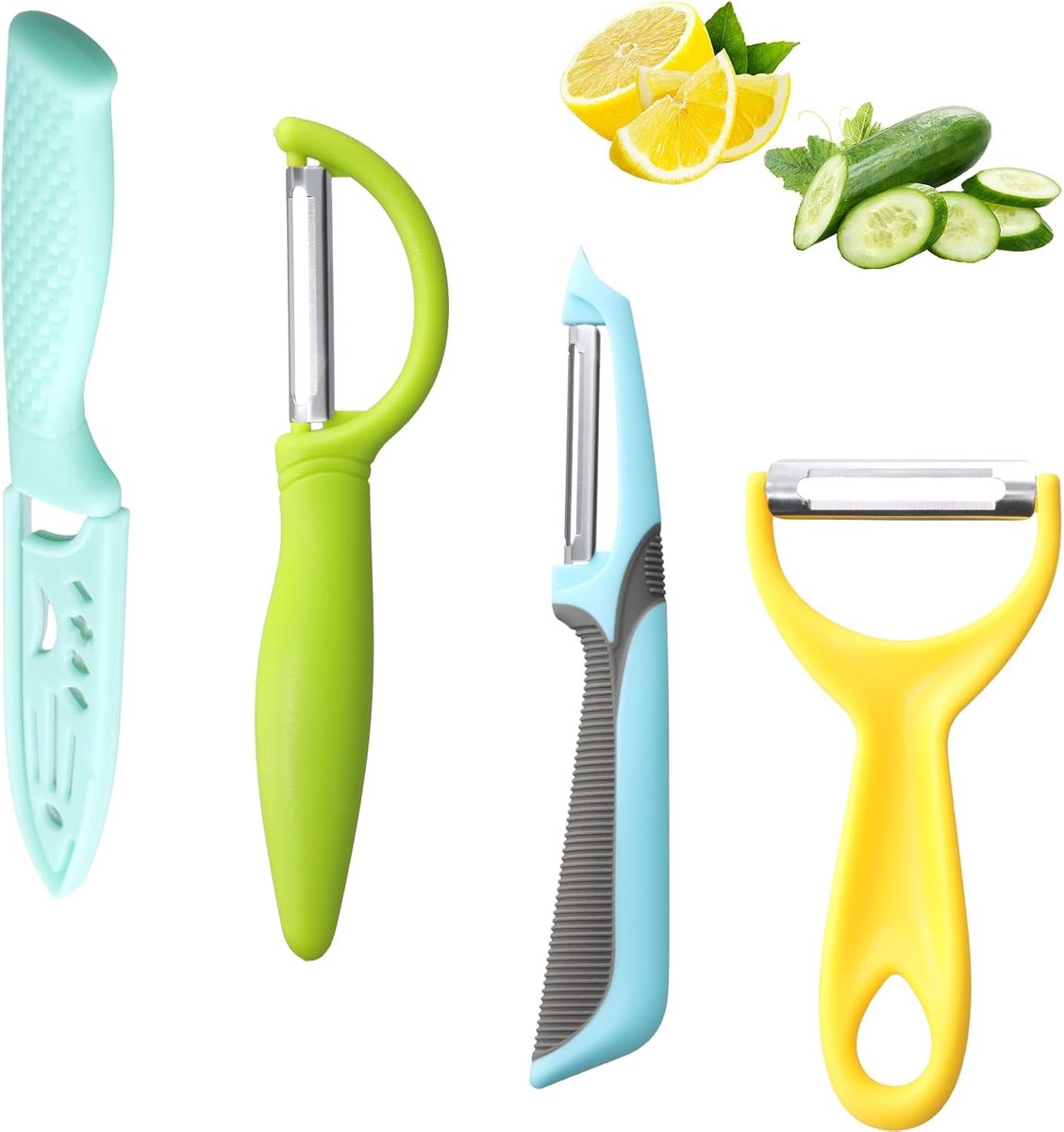 Schilmessen set 4 stuks - roestvrij staal - ergonomisch handvat - ideaal voor groenten en fruit - ShopVlot