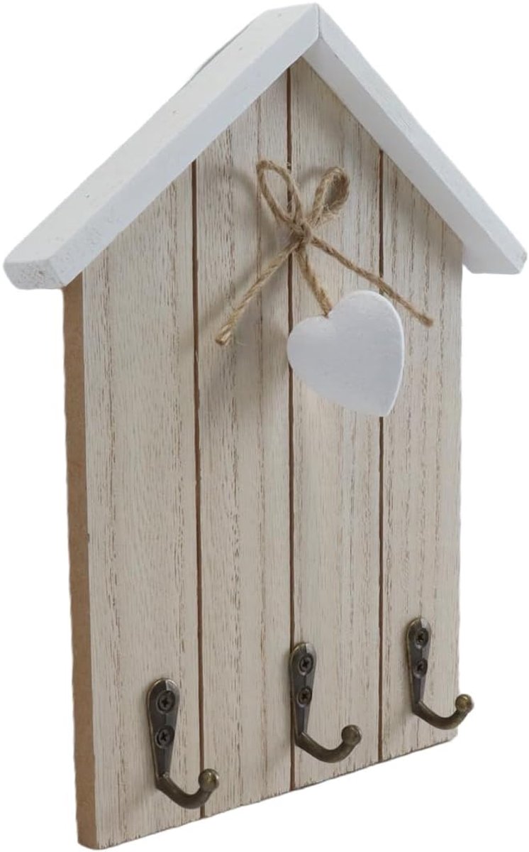 Wandgemonteerde houten sleutelhouder - duurzaam ontwerp - decoratieve huisvorm - praktische opbergoplossing - ShopVlot