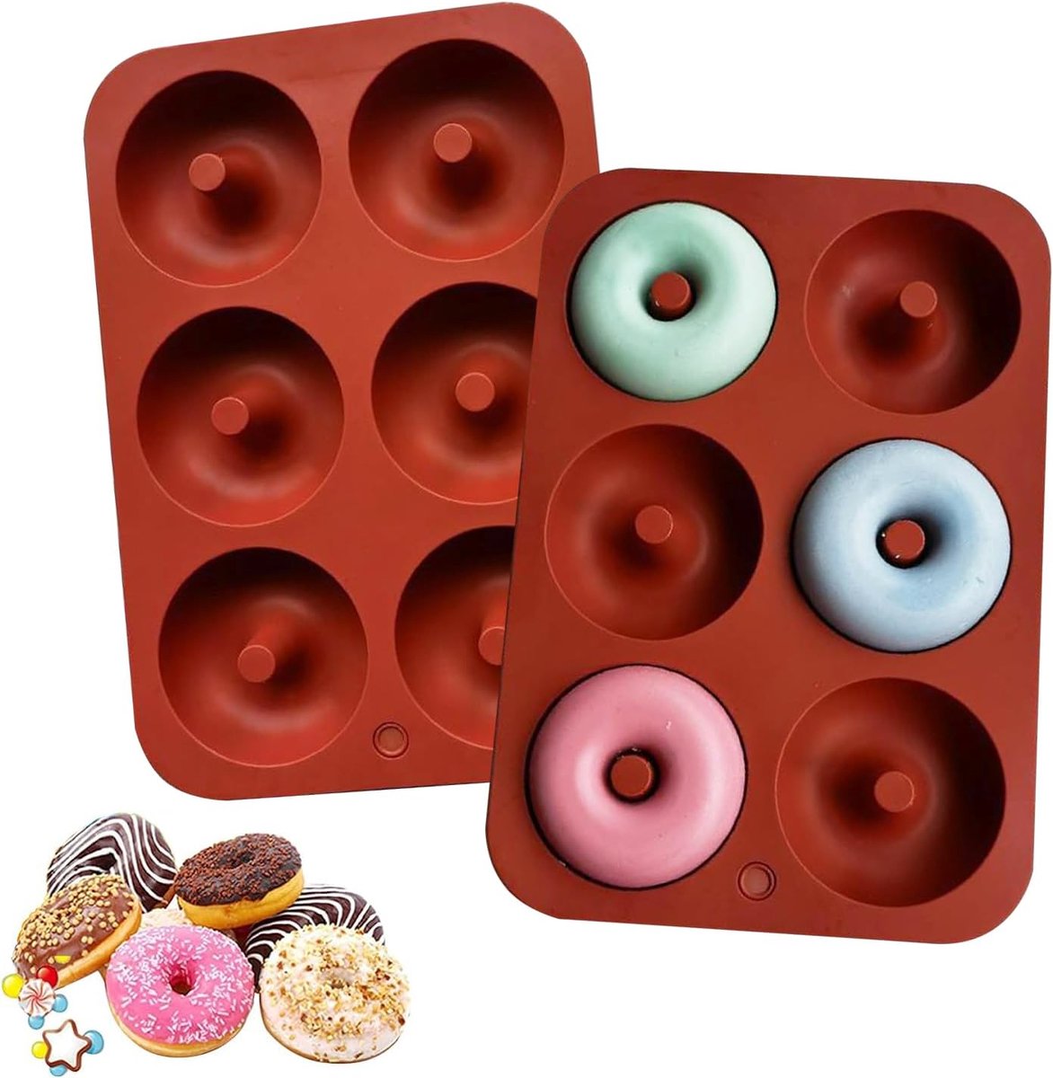 Donutvormen 2-Pack - 6-Caviteiten Siliconen Mallen - Flexibel en Antikleef - Ideaal voor Taarten en Muffins - ShopVlot