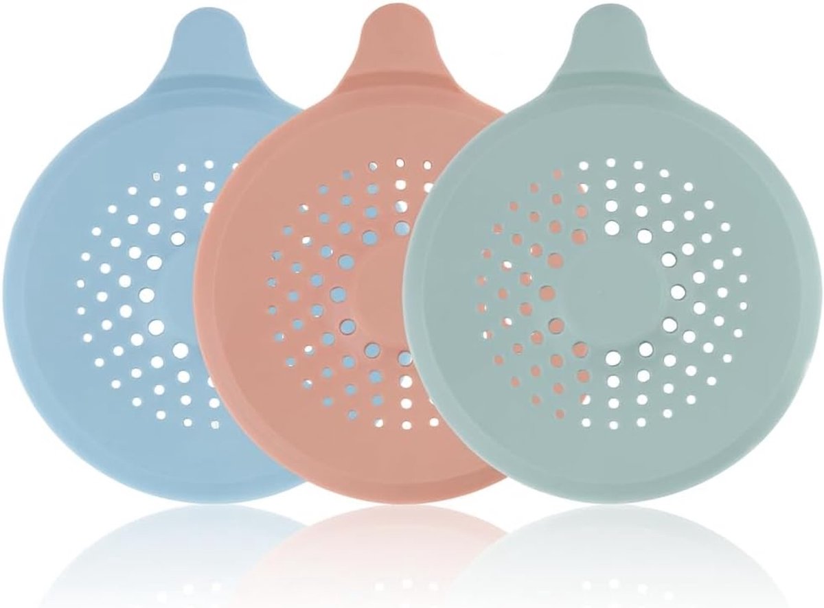Silicone afvoerstopper 15x18.5 cm - set van 3 - zee blauw, roze, licht blauw - haarvanger voor douche en wastafel - ShopVlot