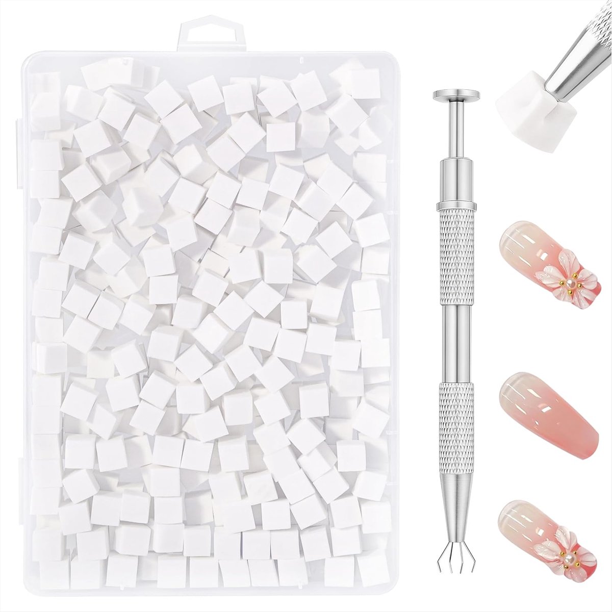 Nail Art sponzen 200 stuks - witte spons - nagelkwast met metalen grijper - perfecte ombre kleurverloop - ShopVlot