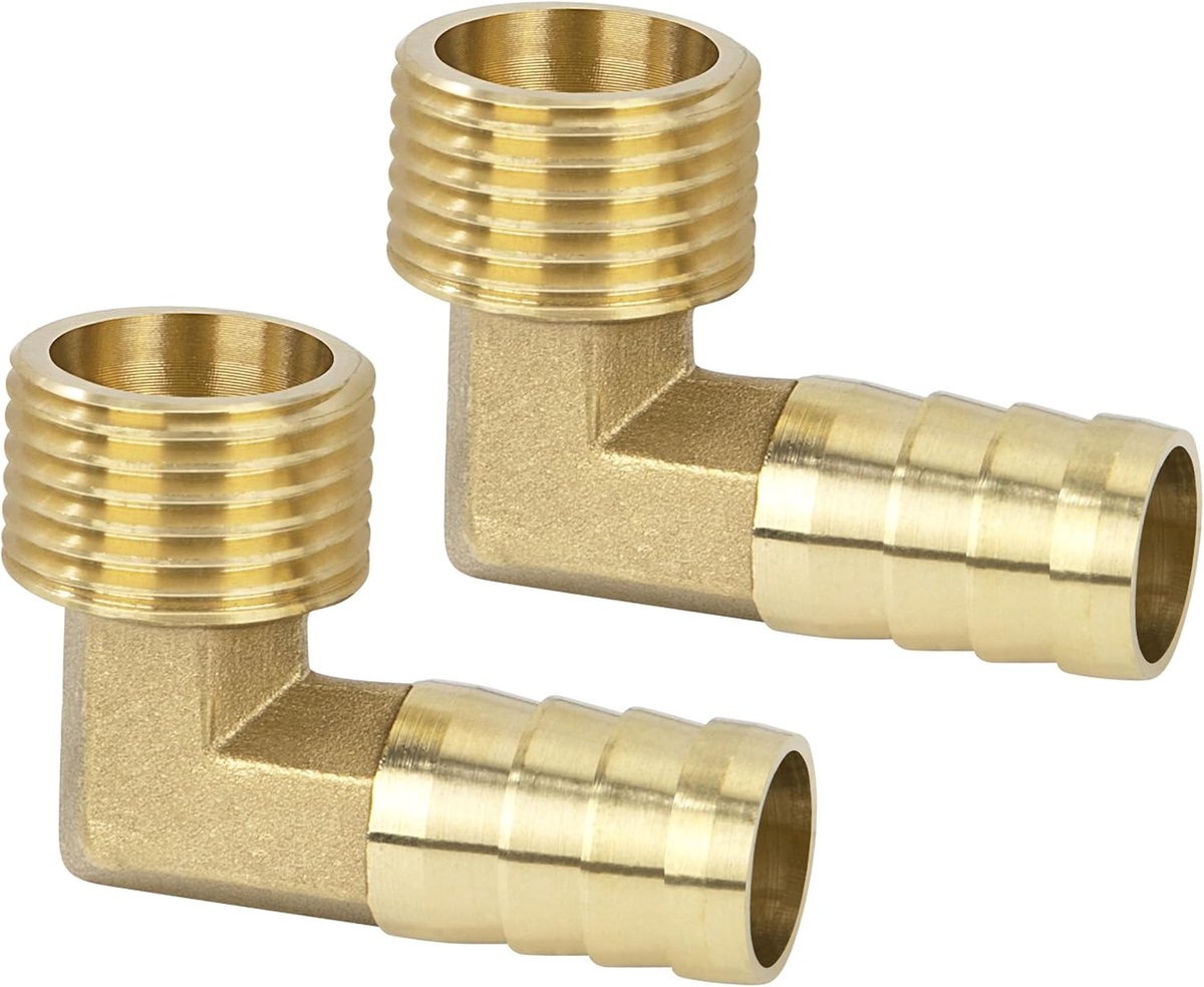 Koppeling 14mm naar 1/2 inch - Messing hoekconnector - 90 graden hoek - Voor water en olie - ShopVlot